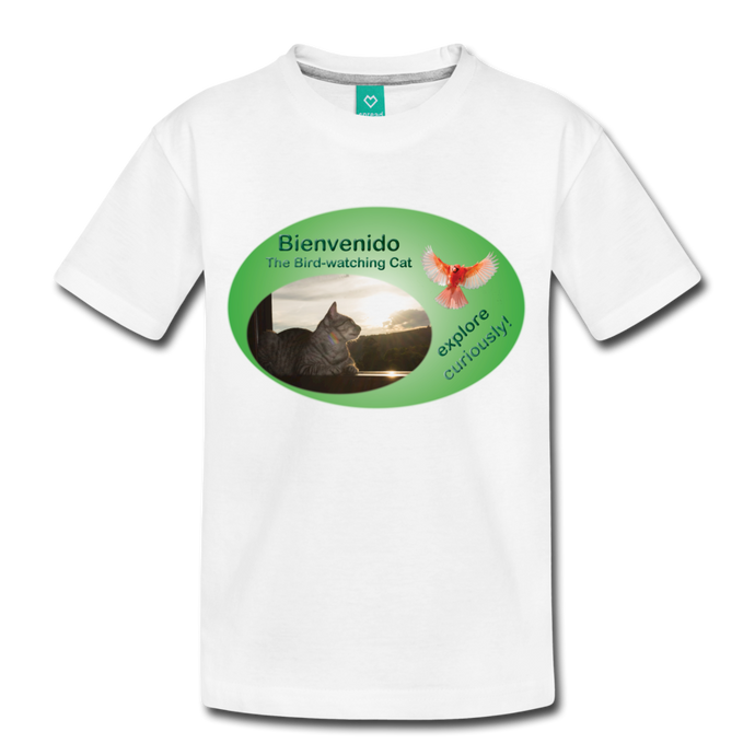 Bienvenido the Bird-watching Cat t-shirt (kids) - white