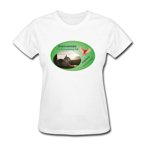 Bienvenido the Bird-watching Cat T-shirt (women) - white